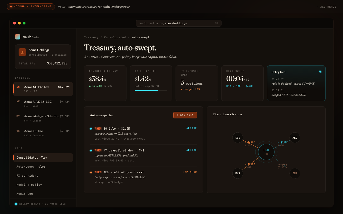 vault · autonomous treasury